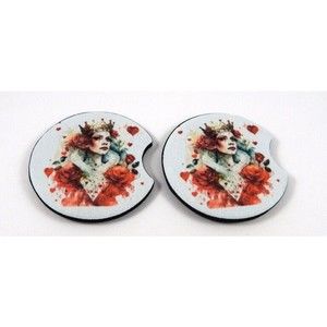 Set Of 2 Queen Of Hearts Absorbent Neoprene Car Coasters 2.75" Coaster